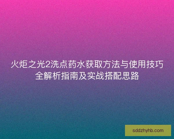 火炬之光2洗点药水获取方法与使用技巧全解析指南及实战搭配思路
